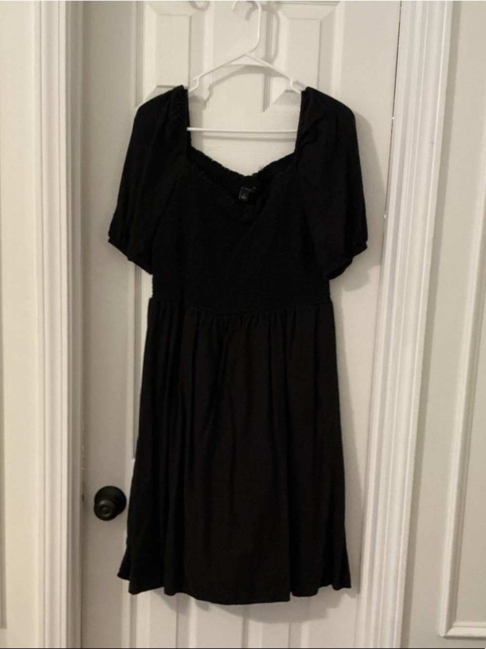 ANN TAYLOR Smocked Midi Black Short Sleeve Dress sz10